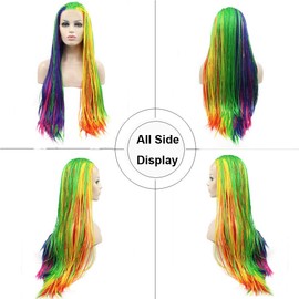 Mermaid Braided wigs Clolorful Micro Braid Lace Front Wigs Blue Red Green Orange Yellow Purple Pink Wig with Baby Hair Heat Resistant Fiber Synthetic Lace Front Braiding Wig Box Braids Wig (28inch)