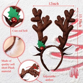 Christmas Reindeer Antlers Headband Headwear Dark Brown Light Brown Deer Antlers Headbands Headpiece with Bells for Xmas Party Supplies