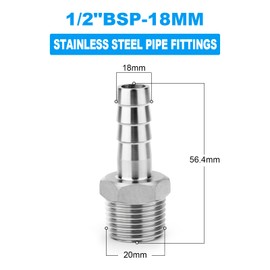 ERGAOBOY Pack of 10 304 Stainless Steel 18 mm OD Barb to 1/2 Inch BSP Male Hose Barb, Compression Fittings for Water, Industry