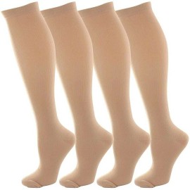 Warm4market 3 Medias De Compression Para Mujer Calcetines Para La Circulacion 20-30 Mmhg - Beige 3 Pairs, S/M (Men 5-9, Women 5-10), 15-20 mmhg Compression Socks