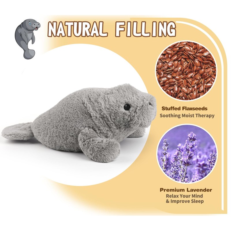 Manatee Stuffed Animals, Microwavable Stuffed Animal Adorable Fluffy Manatee Plush