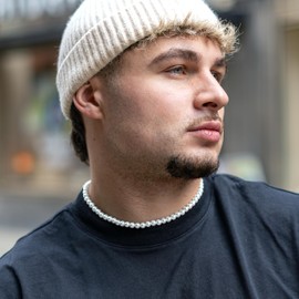 Netrox® Modern Pearl Necklace 6 mm for Men and Women, High-Quality Pearl Chain Workmanship, Adjustable Chain with Pearls, White Choker Glass Pearl Necklaces for Any Style Men and Women, Imiation beads