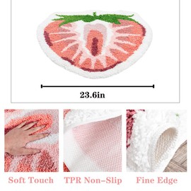 ZSCYD-yingda1992 Strawberry Fruit Shaped Rug Fruits Bath Mat Rug Non-Slip Bathroom Door Mat for Bedroom Bathroom Kitchen Cartoon Area Rug for Kid’s Room Soft Bathmat Home Decor,Pink+white