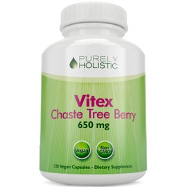 Purely Holistic Chasteberry Vitex Supplement 650mg - 4 Month Supply 120 Vegan Capsules Agnus-Castus Chaste Tree Berry Capsules Supports Normal Hormone Balance for Women