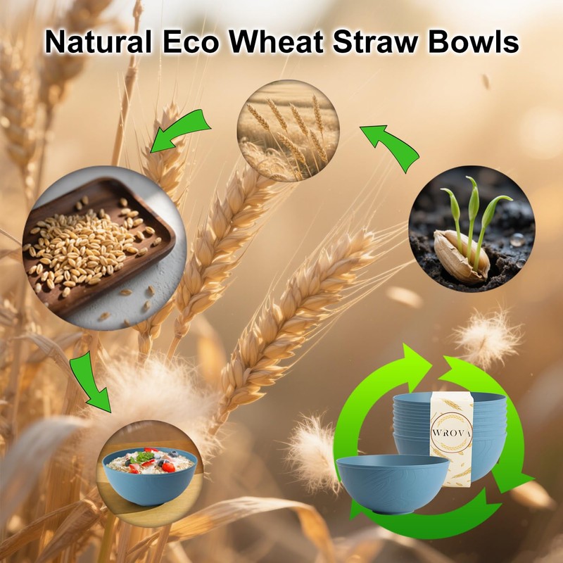 Wrova Wheat Straw Salad Bowls for Kitchen set of 6,Anti-Scald