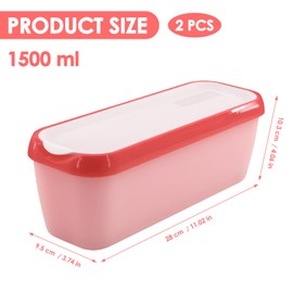 PZJFH Set of 2 Ice Cream Containers, 1.5 L Ice Cream Containers for Ice Cream, Homemade Ice Cream Cups with Lid, BPA-Free for Sorbet Freezer Containers (Pink)