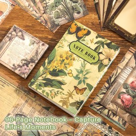 icceemee Scrapbooking Supplies Kit,Green Garden Scrapbooking Kit for Bullet Junk Journaling, Stationery, A6 Grid Notebook, Floral DIY Note-Taking Supplies, Birthday Craft Gift for Teen Girls