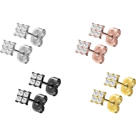 FILANGO 1 Pair Titanium Stud Earrings | Encased Crystal Square | Women's Earring Jewellery | Choice of Colours, Titanium
