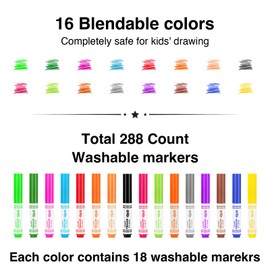 ARLTR Washable Markers Bulk, Bulk Pack of 288 in 16 Vibrant Colors, Broad Line Markers with Conical Tips- Perfect for Kids' Classrooms & Teachers