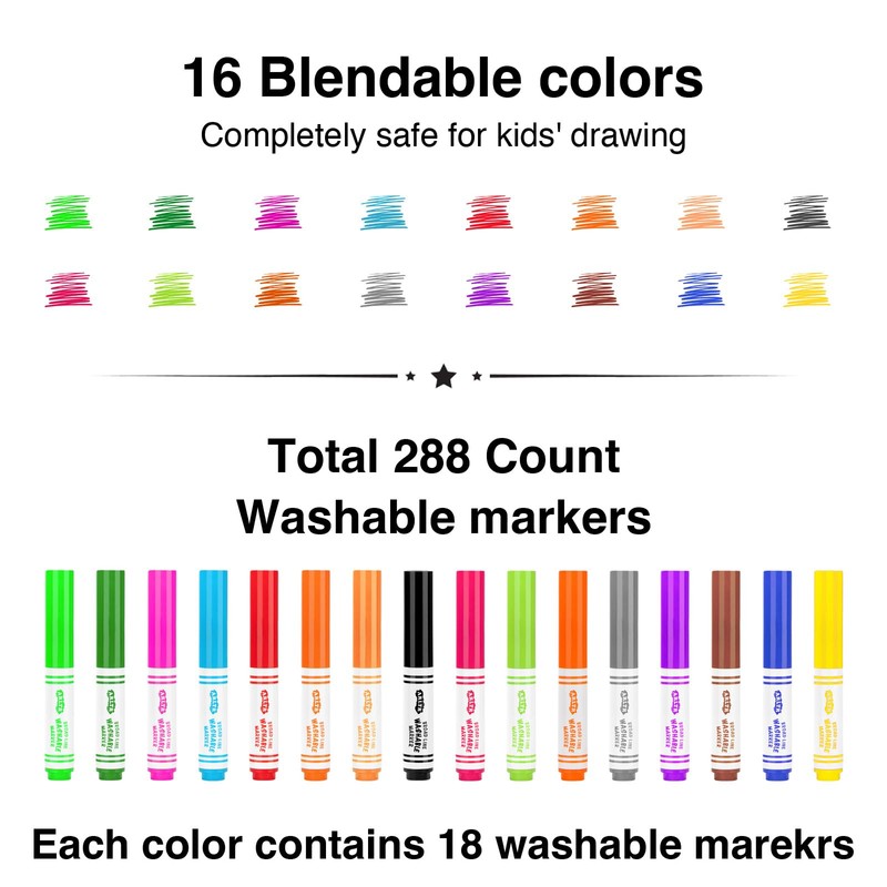 ARLTR Washable Markers Bulk, Bulk Pack of 288 in 16