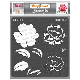 CrafTreat Layered Floral Stencils for Painting on Wood, Wall, Canvas, Paper, Fabric and Floor-Layered Peony Bloom Stencil-6x6 Inches-Plastic Leaf templates for Drawing Flowers-Large Floral Stencils