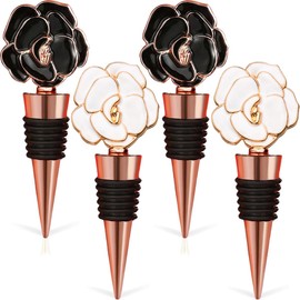 4pcs Luxury Rose Wedding Anniversary Wine Stopper Party Favors Valentine Gift Bridal Shower Return Gifts Souvenirs Beverage Stoppers Holiday Birthday Luau Party Decor (White Black Rose,4)