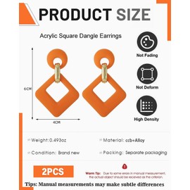 JUKOTA 1 Paar Ohrringe Creole für Damen, Hypoallergen Groß Rechteck Neon Statement Ohrringe Modeschmuck für Frauen und Mädchen