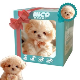 My Realistic Robot Puppy, Realistic Dog, 5.11 * 6.49 INCH Gift Box Style White Realistic Robot Puppy with Soft Fur, Perfect for Parties and Birthday Gifts or Interactive Fun