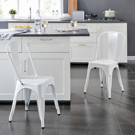 AC Pacific 18" Cole Collection Modern Style Metal Dining Room Kitchen Bar Chairs (Set of2), Matte White