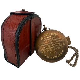 Dolchi Engraved Brass Compass – Sentimental Keepsake for Son with Vintage Sundial and Leather Case from Mom and Dad (to Our Son – from Mom & Dad)