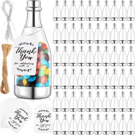 Gerrii 100 Pcs Silver Champagne Bottle Container Set, Mini Champagne Candy Bottles Plastic DIY Favor Candy Jars with Tags Party Favor Containers for Baby Shower Bridal Wedding Birthday Party