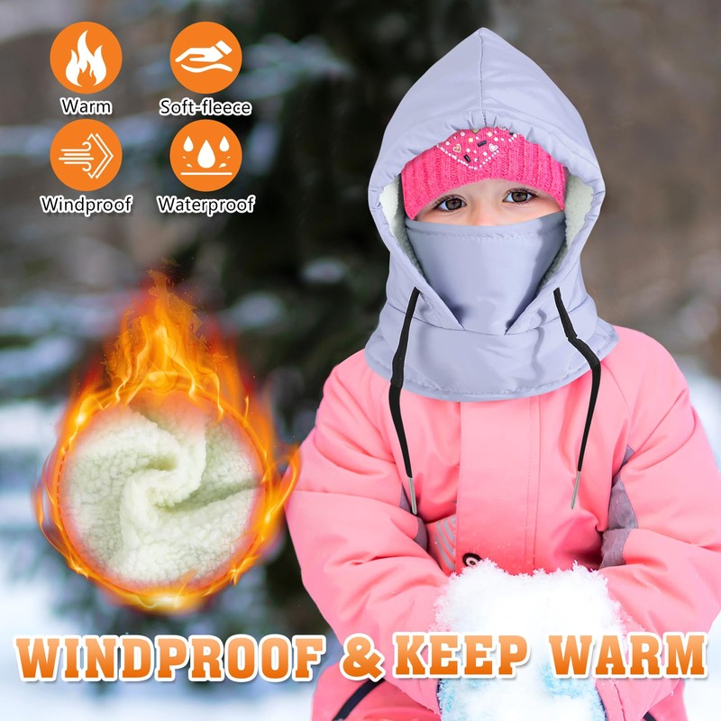 AYPOW Thermal Kids Balaclava Hat Winter, Waterproof Fleece Balaclava Ski