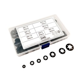 340 Pcs Internal Tooth Starlock Locking Washers,Yenghome 65Mn M3 M4 M5 M6 M8 M10 M12 Black Quick Speed Clips Fasterners Washers Assortment kit