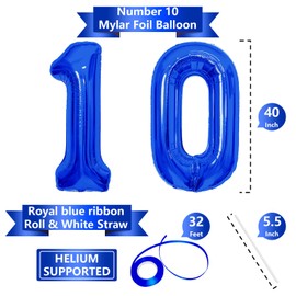 40 Inch Navy Blue 10 Number Balloons, Giant Jumbo Helium Mylar Foil Navy Blue Number Balloons for Birthday, Navy Blue Mylar Digital Balloons for 10th Birthday, Anniversary Party Decorations Supplies