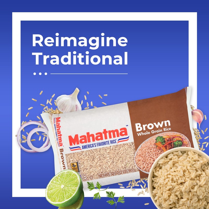 Mahatma Mahatma Whole-Grain Brown Rice, 2lb Bag of Rice, Stovetop