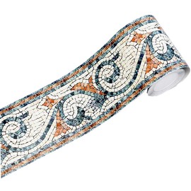 Amhao 3D Mosaic Embossed Wallpaper Border Floral Wall Border Paper Peel and Stick Wall Tile Borders for Bathroom Kitchen Backsplash Sticker (Green)