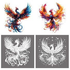 arricraft Pack of 4 iron-on patches, colourful Phoenix stickers for iron-on with animal motifs, heat transfer stickers, washable plastic patches for DIY clothing decoration, backpacks and covers