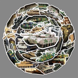 50 Pcs Tank Stickers Cartoon Waterproof Military Sticker for Laptop Water Bottle Hydro Flasks Skateboard Guitar Luggage Cars Phone Computer Bumper,Trendy Army Stickers for Teens Boys Kids