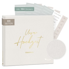 mintkind® Guest Book Wedding to Fill Out Offwhite with 4 Sticker Sheets 84 Pages for Creative Design Wedding Gifts for Bride and Groom as Wedding Decoration Golden Wedding Silver Wedding