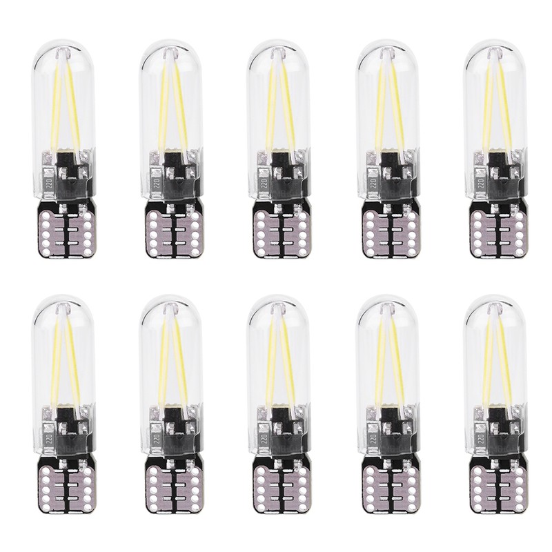 10pcs 12V W5W T10 194 Glass COB Filament LED Car