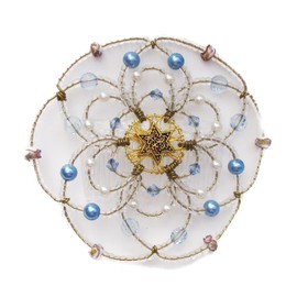 Beaded Kippah for Women - Light Blue and Gold