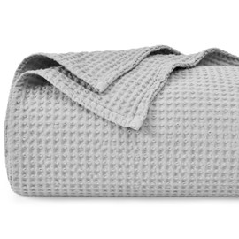 PHF 100% Cotton Waffle Weave Blanket Twin Size 66"x90" -Lightweight Washed Soft Breathable Blanket for All Season-Perfect Blanket Layer for Couch Bed Sofa - Light Grey
