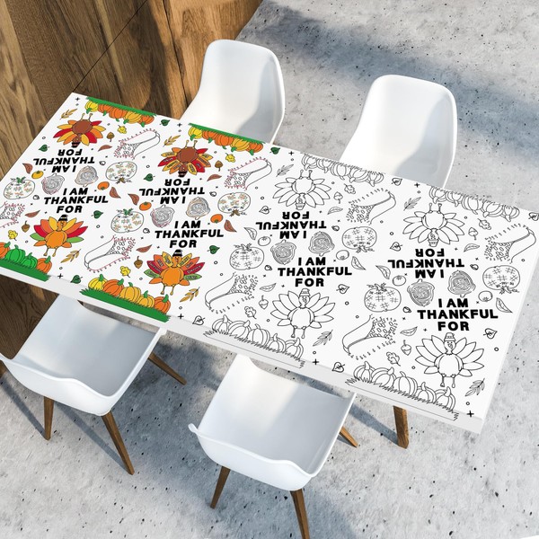 AKEROCK Thanksgiving Coloring Tablecloth, Disaposible Paper Table Cloth for Kids Activities at Home or School - 118" x 54" - Thanksgiving Crafts for Kids