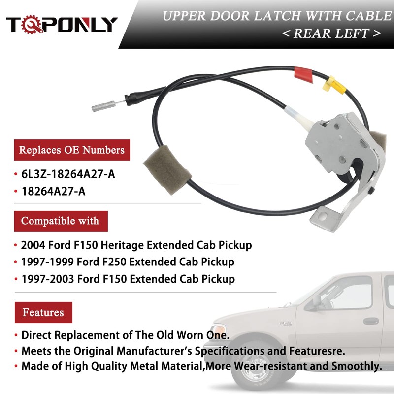 TQPONLY Left Rear Door Latch,Compatible with 1997-2004 Ford F250 F150