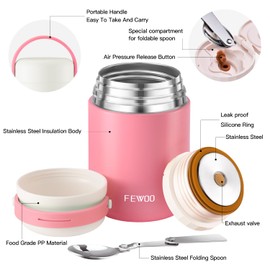 Soup Flask, 600ml Vacuum Insulated Food Jar for Hot Cold Food, Leak Proof Soup Containers for Kids and Adults (Pink)