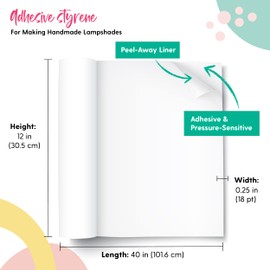 I Like That Lamp Styrene Sheet for Lampshade (12" Height x 40" Length) - Adhesive Roll for DIY Round Drum Lamp Shade - Repair Damaged Shades - Make a New Lampshade - Compatible With All Materials