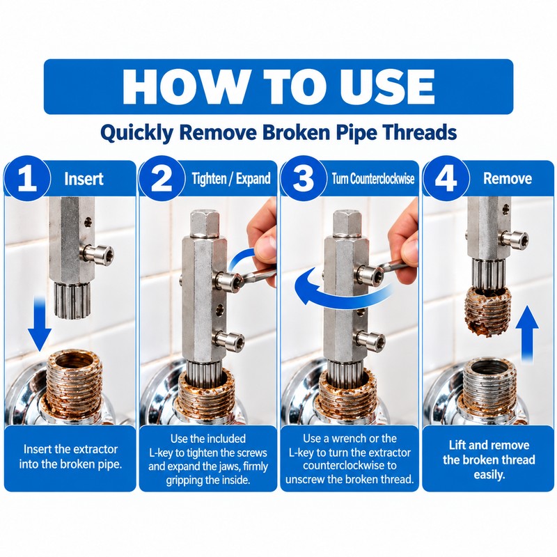 Broken Pipe Thread Extractor Tool – Adjustable 4/6 Point Faucet