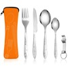 Vicloon Camping Cutlery, 6 Pieces Stainless Steel Cutlery, Travel Cutlery Camping Stainless Steel with Fork, Spoon, Bottle Opener and Cutlery Bag, Stainless Steel Cutlery for Travel, Camping, Picnic