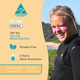 Sun Zapper Zinc Stick SPF 50+ Fotoprotector Mineral en barra (3-pack) - Rosa/Blanco/Azul - Alta Protección Solar. Hecho en Australia.