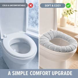 Ag+ Silver Ion Antibacterial Toilet Seat Cover, Universal Stretch-Fit Washable Warm Toilet Cushion, Soft Breathable Reusable Bathroom Seat Sleeve, Angel White, 1 Pack
