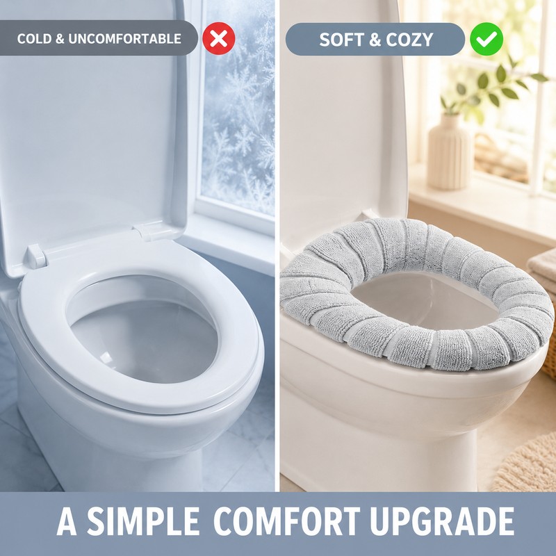 Ag+ Silver Ion Antibacterial Toilet Seat Cover, Universal Stretch-Fit Washable