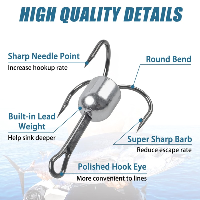 Snagging Weighted Treble Hooks, 5pcs Snagging Hooks Large Weighted Fishing