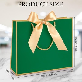 Silkfly 12 Pcs Thank You Gift Bags with Handles 11.8 x 10 x 4'' Elegant Gift Bags with Bow Ribbon for Wedding Fall Thanksgiving Christmas Baby Shower Birthday Housewarming Gifts(Dark Green)
