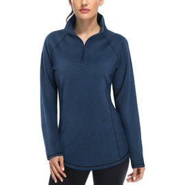 Miusey Long Sleeve Polo Shirts for Women 1/4 Zip Pullover Thermal Fleece Tunics or Tops to Wear with Leggings Lightweight Pullover Athletic Pilates Yoga Navy M
