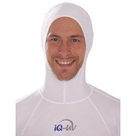 iQ-UV iQ-Company Protective Clothing Men's UV Hooded Shirt Swimming Snorkelling Diving, White