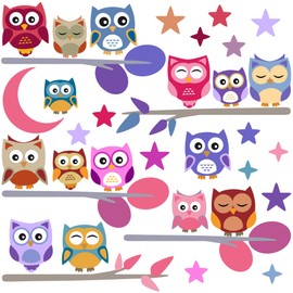 PREMYO Owls Wall Stickers Kids - Nursery Decor Easy to Apply - Decals for Bedrooms for Girls Boys