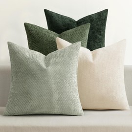 MIULEE Pack of 4 Christmas Couch Throw Pillow Covers 20x20 Inch Neutral Green Soft Decorative Chenille Pillow Covers Farmhouse Accent Cushion Covers for Boho Home Decor Sofa Bedroom Living Room