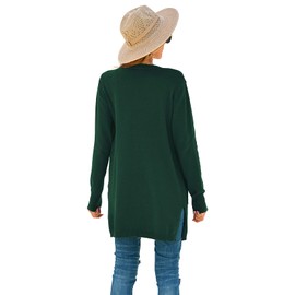 TASAMO Women's Long Sleeve Soft Sweater Open Front Cardigan Outwear with Pockets (Medium,Dark Green)