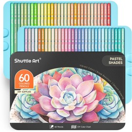 Shuttle Art Colored Pencils, 60-Color Set - Pastel Color Pens for Adult Coloring, Illustration, Design, Sketch, Graffiti, Macaron, with Tin Case and Color Chart Included - Convenient Storage, for