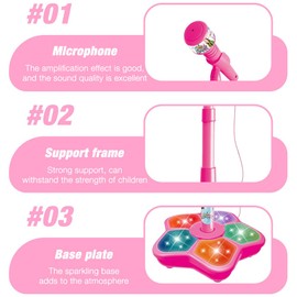 DAJASD Kids Microphone and Stand, Adjustable Kids Karaoke Machines with Flashing Stage Lights, Sing Musical Toy with Flashing Stage Lights for Girls, Microphone with Stand for Kids 8-12 Birthday Gift
